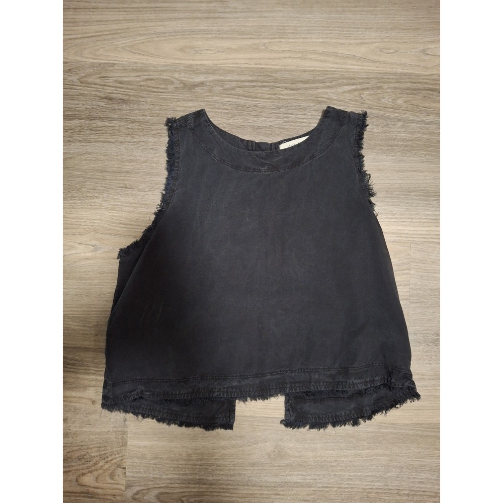 Cloth & Stone Bella Dah Black Stone Wash Button Back Fray Hem Tank Crop Anthro